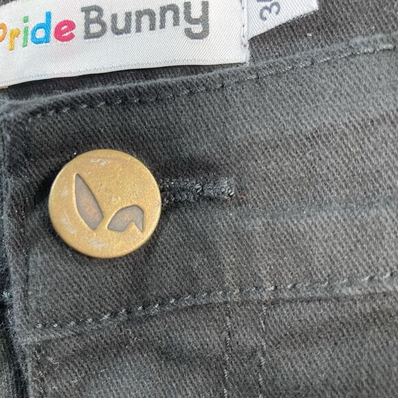 Pride Bunny Mens Size 34 Flip Cuff Shorts LGBTQ+ Chino Rainbow Accent Black Zip - Picture 5 of 9